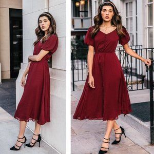 JessaKae Collection Highbury Midi Dress in Maroon Red Wedding Bohemian